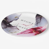 Marmorierte Crimson- und Amethyst-Papierplatte Pappteller (Schrägansicht)