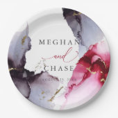 Marmorierte Crimson- und Amethyst-Papierplatte Pappteller (Vorderseite)