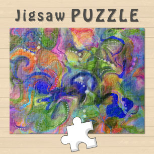 Marmorierte Kunst abstrakt blau grün orange - Puzzle
