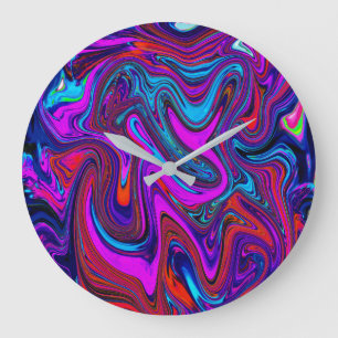 Marmorierte Magenta, Abstrakte Kunst in Blau und R Große Wanduhr