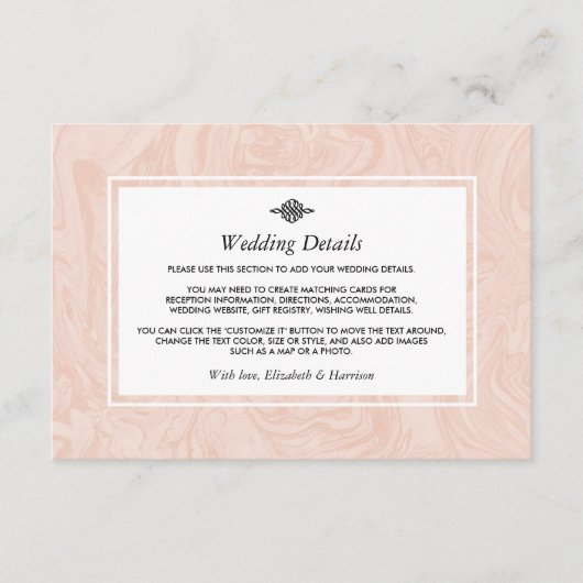 Marmorierte Rose Elegante Hochzeitsstimmung Detail Begleitkarte (Vorderseite)