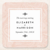Marmorierte Rose Elegante Vintage-Hochzeit Rechteckiger Pappuntersetzer (Vorderseite)