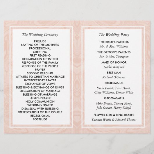 Marmorierte Rose Elegantes Hochzeitsprogramm für V (Rückseite)