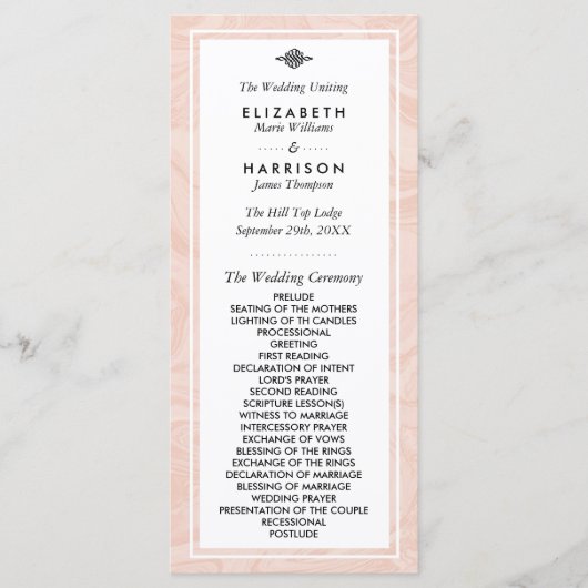 Marmorierte Rose Elegantes Hochzeitsprogramm für V Programm (Vorderseite)