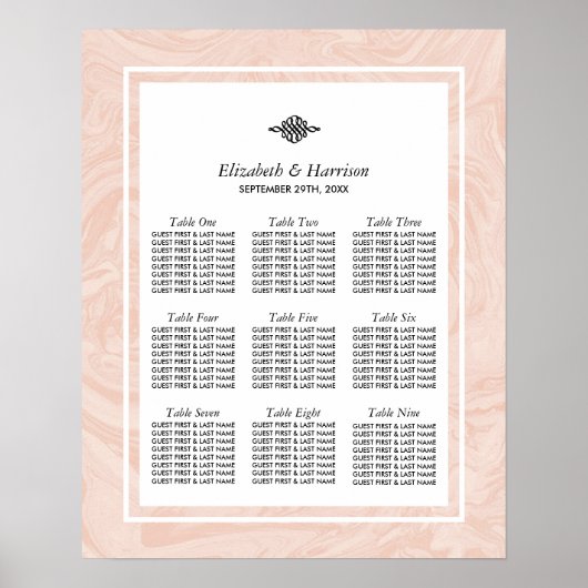Marmorierte Rose Elegantes Hochzeitsszenario Poster (Vorne)