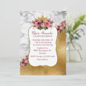 Marmorierte und Goldkrone Quinceñera Einladung (Stehend Vorderseite)