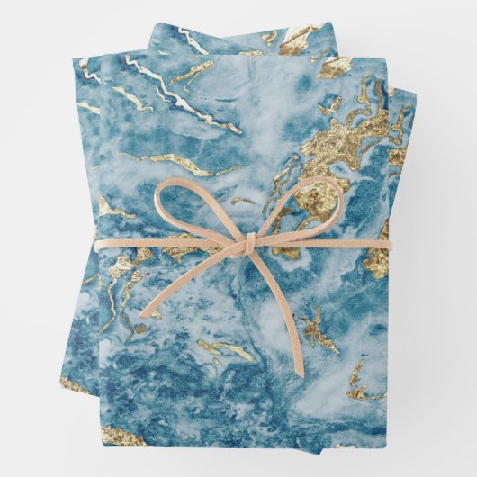 Marmorierte Wirbel Blue Gold Geschenkpapier Set (Beispiel)