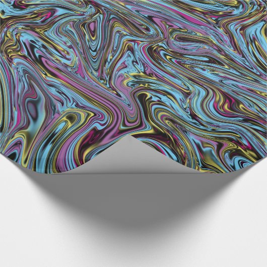 Marmorierte Wirbel, schwarz-gelb-rosa-blaues Gesch Geschenkpapier (Ecke)