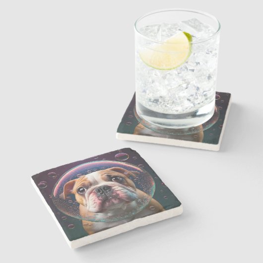 Marmorierter Untersetzer mit quadratischen Bulldog (Seitenansicht)