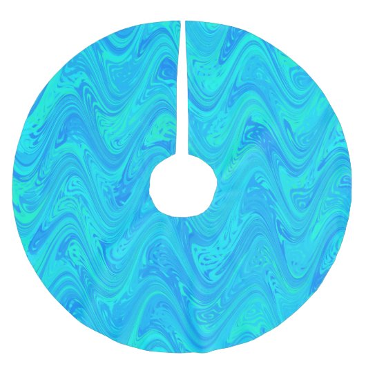 Marmoriertes Blau Grün Muster Polyester Weihnachtsbaumdecke (Vorderseite)