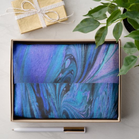 Marmoriertes Fraktal Abstrakt Blue Decoupage Seidenpapier (Geschenk)
