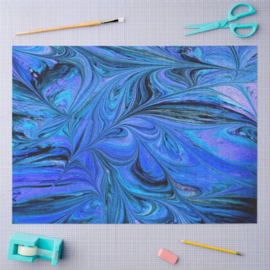 Marmoriertes Fraktal Abstrakt Blue Decoupage Seidenpapier (Basteln)