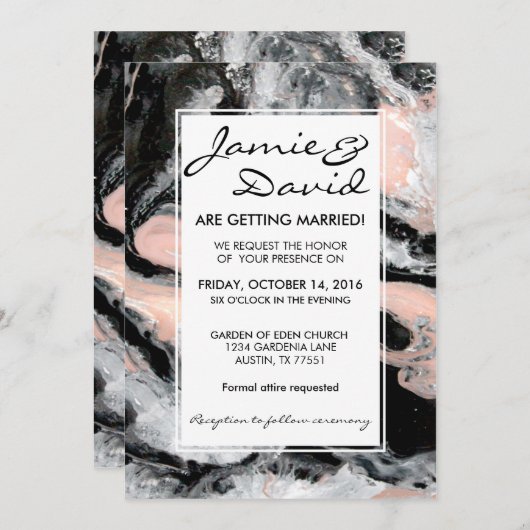 MarmorierungSchwarz-weißes erröten Einladung (Vorne/Hinten)