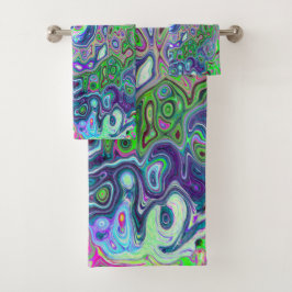 Marmorkalkgrün und Lila Abstrakter Retrowirbel Badhandtuch Set