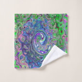 Marmorkalkgrün und Lila Abstrakter Retrowirbel Badhandtuch Set (Waschlappen)