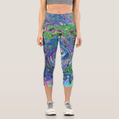 Marmorkalkgrün und Lila Abstrakter Retrowirbel Capri Leggings (Vorderseite)
