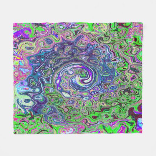 Marmorkalkgrün und Lila Abstrakter Retrowirbel Fleecedecke (Vorderseite (Horizontal))