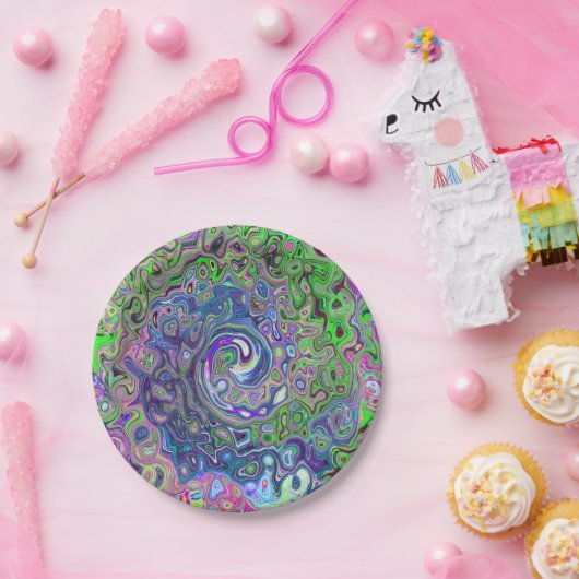 Marmorkalkgrün und Lila Abstrakter Retrowirbel Pappteller (Party)