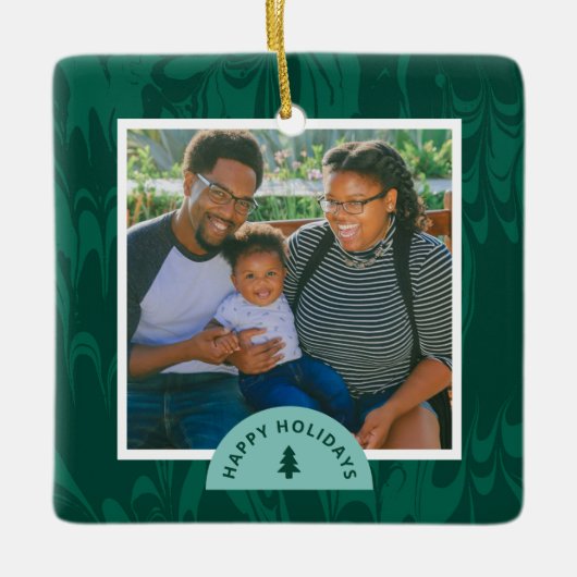 Marmorkiefern Weihnachtsfeiertag Foto Keramikornament (Vorderseite)