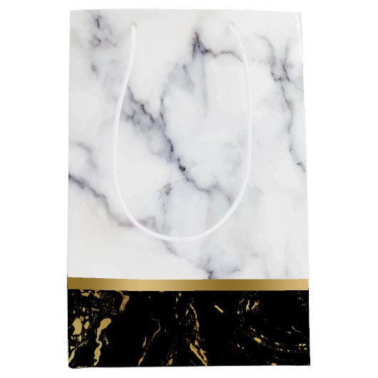 Marmorkombination aus weißem und schwarzem Imitat Mittlere Geschenktüte (Vorderseite)