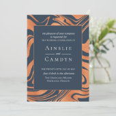 Marmorkupfer Navy Blue Hochzeit Einladung (Stehend Vorderseite)