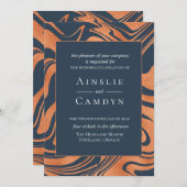 Marmorkupfer Navy Blue Hochzeit Einladung (Vorne/Hinten)