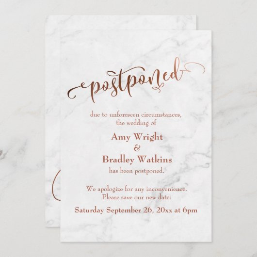 Marmorkupfer-Typografie Aufgehängte Hochzeit Einladung (Vorne/Hinten)