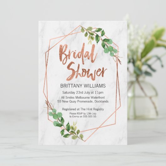 Marmorline Art Greenery Bridal Dusche Einladung (Stehend Vorderseite)