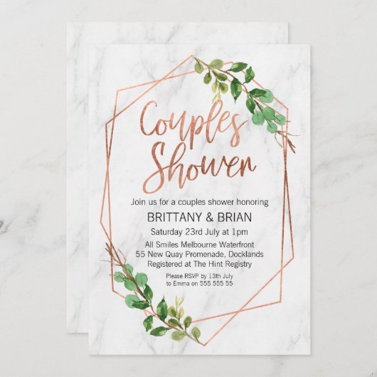 Marmorline Art Greenery Paare Dusche Einladung (Vorne/Hinten)