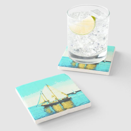 Marmormagnet für Segelschoner Steinuntersetzer (Seitenansicht)