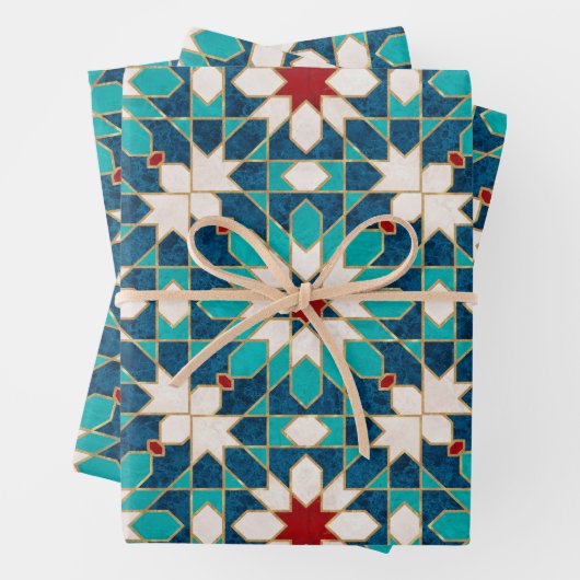 Marmormarmor, marokkanisches Mosaik, Aquamarin Geschenkpapier Set (Beispiel)