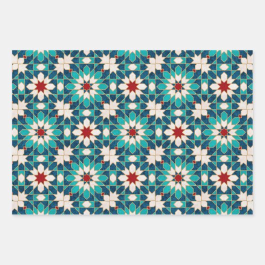 Marmormarmor, marokkanisches Mosaik, Aquamarin Geschenkpapier Set (Vorderseite 3)