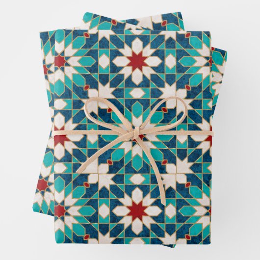 Marmormarmor, marokkanisches Mosaik, Aquamarin Geschenkpapier Set (Beispiel)