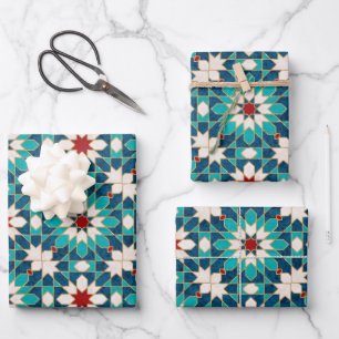 Marmormarmor, marokkanisches Mosaik, Aquamarin Geschenkpapier Set