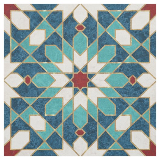 Marmormarmor, marokkanisches Mosaik, Aquamarin Stoff (Muster)