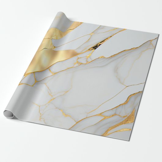 Marmormatte aus weißem und goldfarbenem Foil Geschenkpapier (Ungerollt)