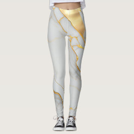 Marmormatte aus weißem und goldfarbenem Foil Leggings