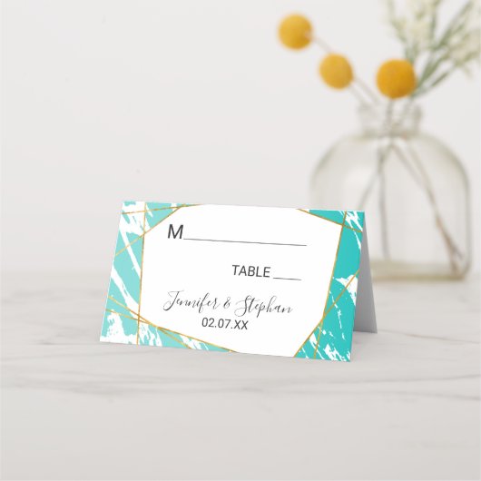 Marmormeere Aquamarine geometrische Platzkarten (Vorderseite)