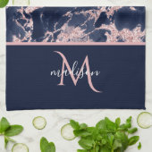 Marmormongramm aus Marmor und Rose Elegant Luxus Geschirrtuch (Gefaltet)