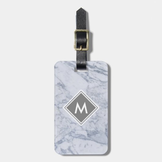 Marmormonogramm Gepäckstück mit Lederband Gepäckanhänger (Vorderseite vertikal)
