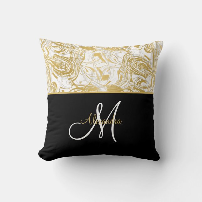 Marmormonogramm Gold White Black Kissen (Vorderseite)
