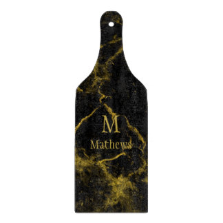 Marmormonogramm-Schwarz-Gold-Paddel Schneidebrett