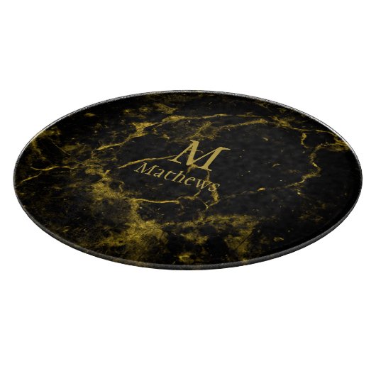Marmormonogramm Schwarzes Gold 12" Schneidebrett (Ecke)