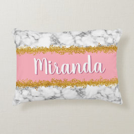 Marmormuster auf Rosa mit Gold-Glitzer Dekokissen