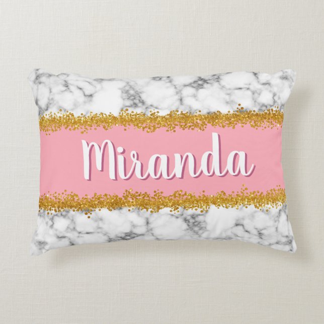 Marmormuster auf Rosa mit Gold-Glitzer Dekokissen (Vorderseite)