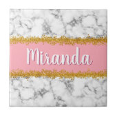 Marmormuster auf Rosa mit Gold-Glitzer Fliese (Vorderseite)