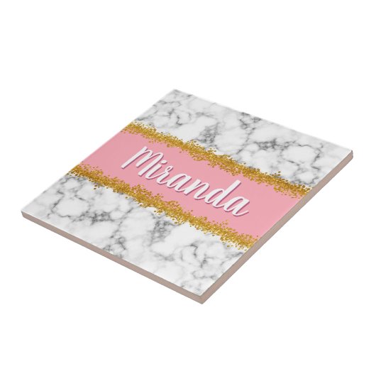 Marmormuster auf Rosa mit Gold-Glitzer Fliese (Seite)