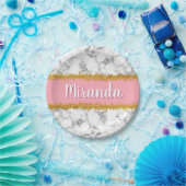 Marmormuster auf Rosa mit Gold-Glitzer Pappteller (Party)