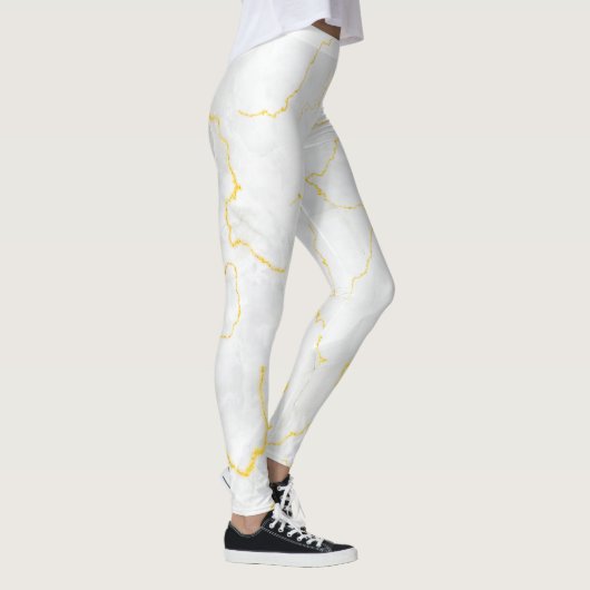 Marmormuster aus grauem weißem Gold Leggings (Rechts)
