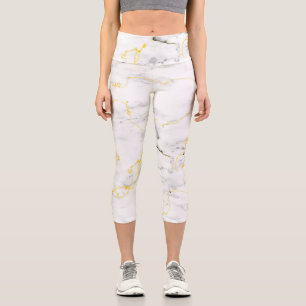 Marmormuster aus weißer Goldfolie Capri Leggings